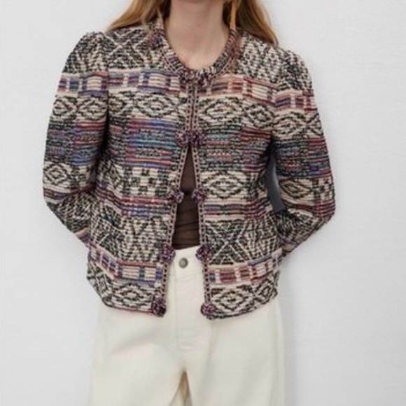 Zara Multicolor Patterned Knit Jacket - Picture 2 of 7